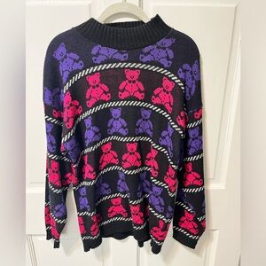 Bel- Ami vintage teddy bear tunic sweater 80s women’s size m l large black pink